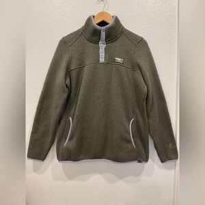 LL Bean 1/4 Snap Front Green Fleece Pullover Sweater Women’s Sz Medium Outdoor